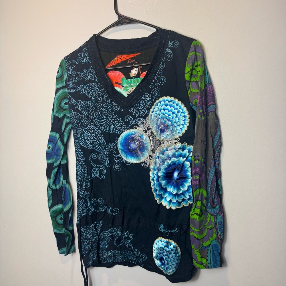 Desigual Multicolor jumper long V-Neck Top